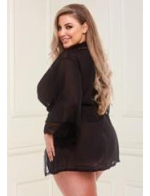 SHEER CHIFFON and LACE ROBE - BLACK - Q