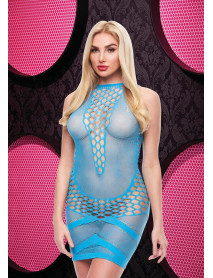 SEXY FISHNET MINI DRESS - BLUE
