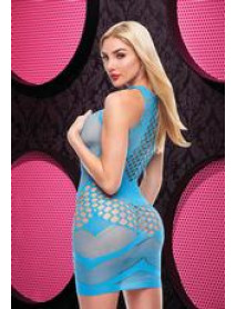 SEXY FISHNET MINI DRESS - BLUE