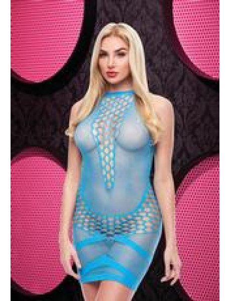 SEXY FISHNET MINI DRESS - BLUE
