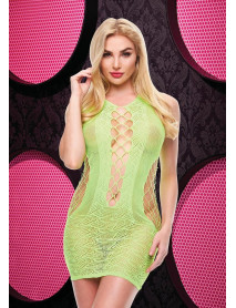 LACE AND FISHNET HALTER DRESS - NG