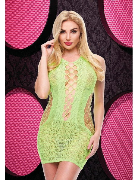 LACE AND FISHNET HALTER DRESS - NG