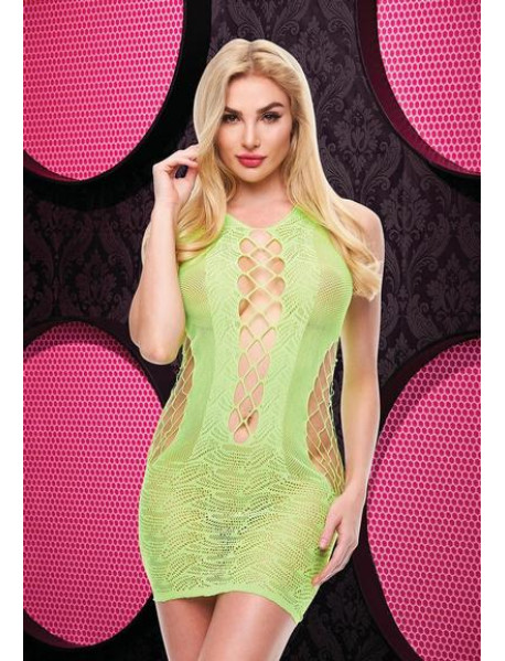 LACE AND FISHNET HALTER DRESS - NG
