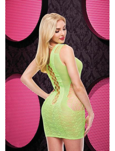 LACE AND FISHNET HALTER DRESS - NG