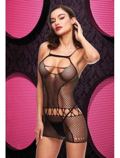 SEXY FISHNET MINI DRESS - BLK