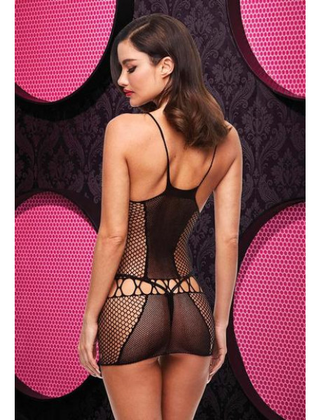 SEXY FISHNET MINI DRESS - BLK