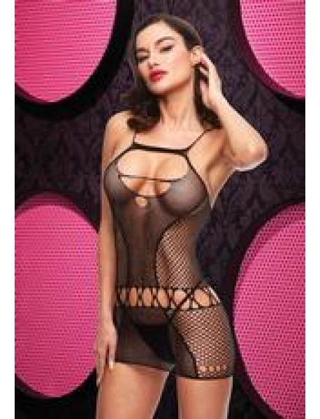 SEXY FISHNET MINI DRESS - BLK