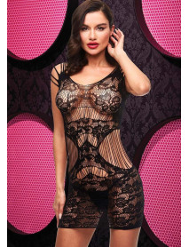 LACE CUT OUT MINI DRESS - BLK
