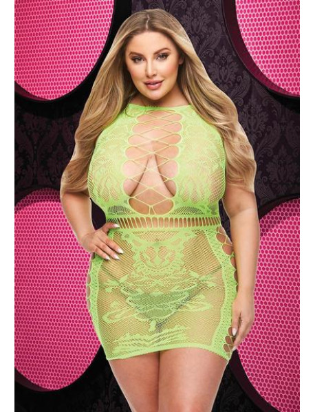 SEXY FISHNET AND LACE MINI DRESS-NG-Q