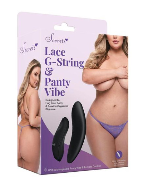 Lace G-String and Panty Vibe - Purple - QS Lace G-String and Panty Vibe - Purple - QS