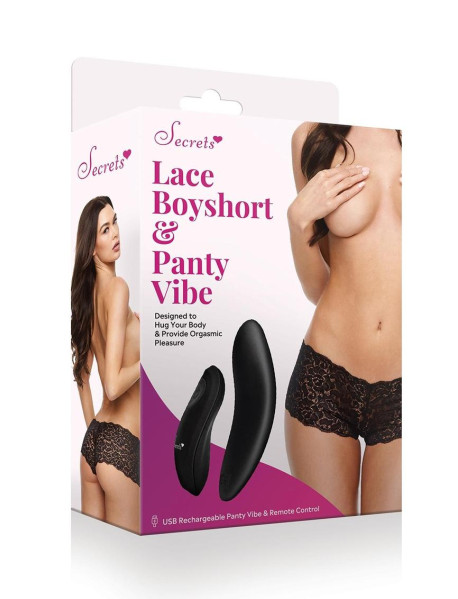 Lace Boyshort and Panty Vibe - Black - OS