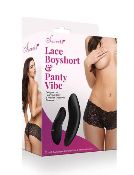 Lace Boyshort and Panty Vibe - Black - OS Lace Boyshort and Panty Vibe - Black - OS