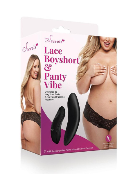 Lace Boyshort and Panty Vibe - Black - QS Lace Boyshort and Panty Vibe - Black - QS