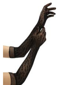 LEOPARD LACE OPERA GLOVE - BLACK