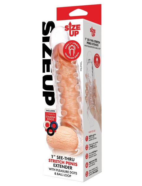 SU 1 IN. SEE-THRU STUDDED PENIS EXTENDER W/ BALL LOOP