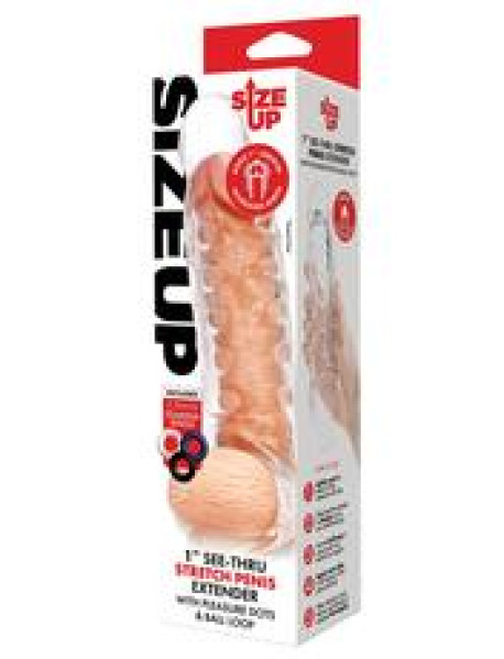 SU 1 IN. SEE-THRU STUDDED PENIS EXTENDER W/ BALL LOOP
