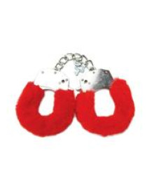 FURRY CUFFS WITH EYE MASK - RED