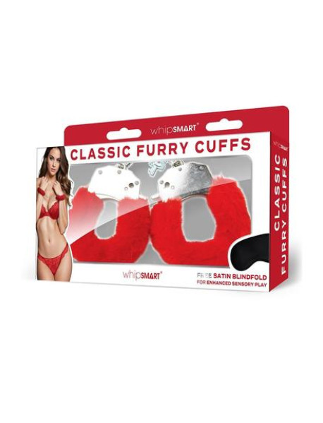 FURRY CUFFS WITH EYE MASK - RED