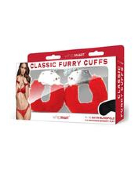 FURRY CUFFS WITH EYE MASK - RED