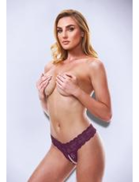 LACE and PEARLS CROTCHLESS THONG-PUR-L