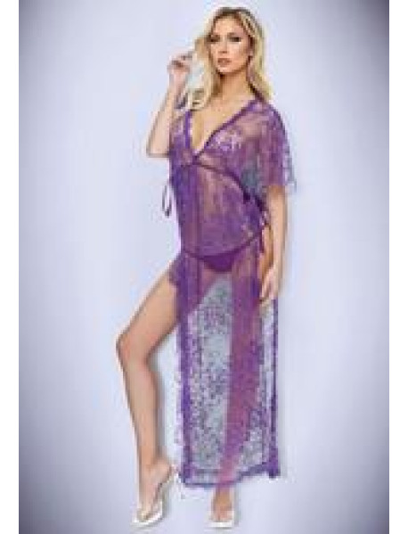 MIDNIGHT DESIRE LACE GOWN-PURPLE-ML